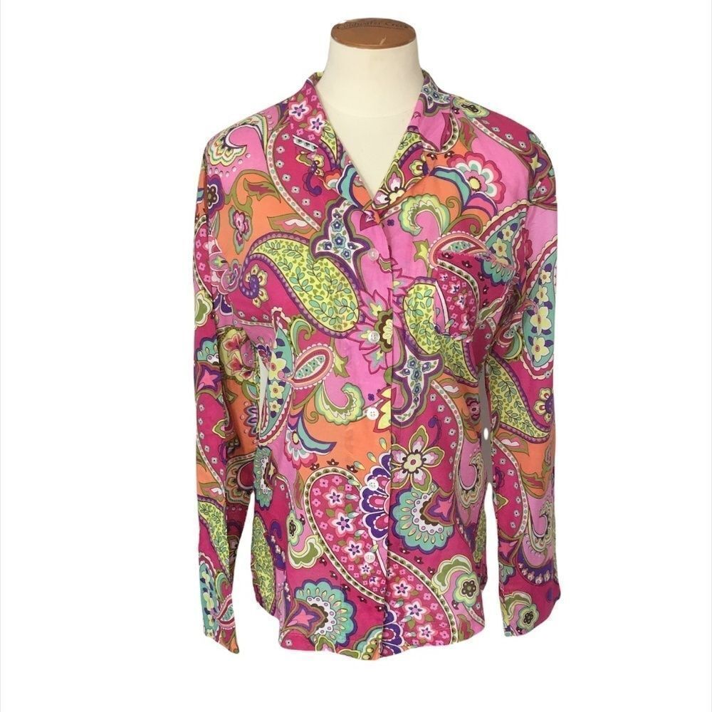 Vera Bradley Pink Paisley Button Down Sleep Shirt Size XS